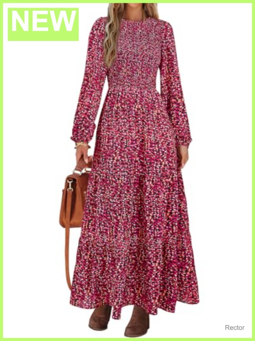 Long Sleeve Floral Maxi Dress Women Flowy Boho Smocked Tiered A-Line Casual
